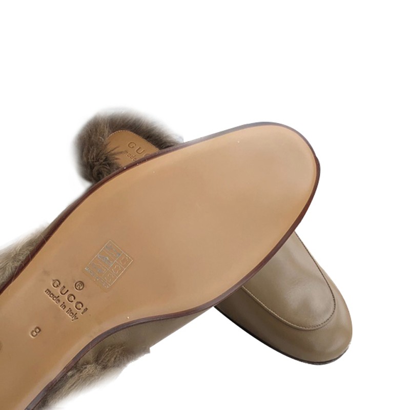 gucci古驰卡其色穆勒皮毛拖鞋397647d3vo02661bi卡其色欧码42