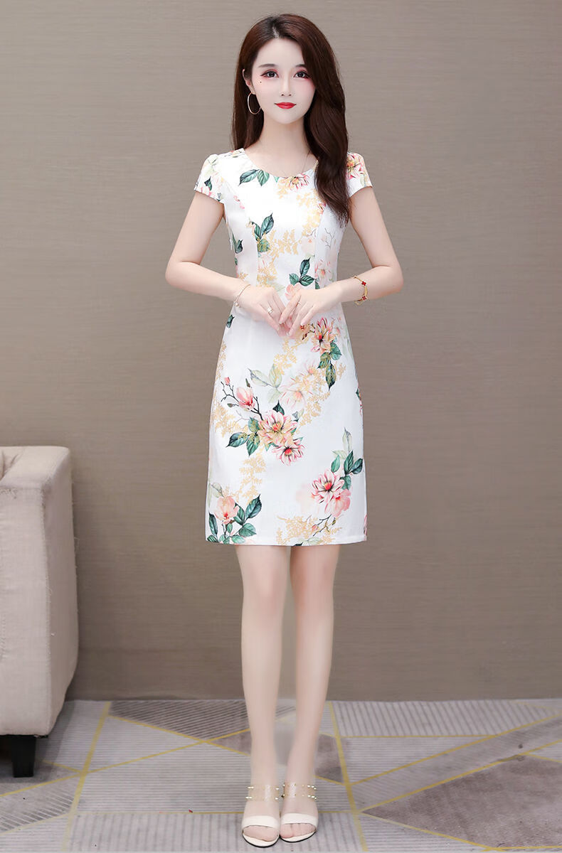 冰丝旗袍连衣裙修身气质2022新款旗袍女中长款裙子粉红