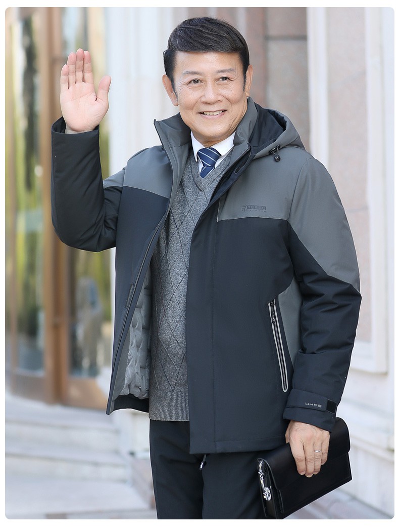 爸爸衣服中年男士服爸爸冬装常规外套中老年老年人爷爷保暖夹克灰色