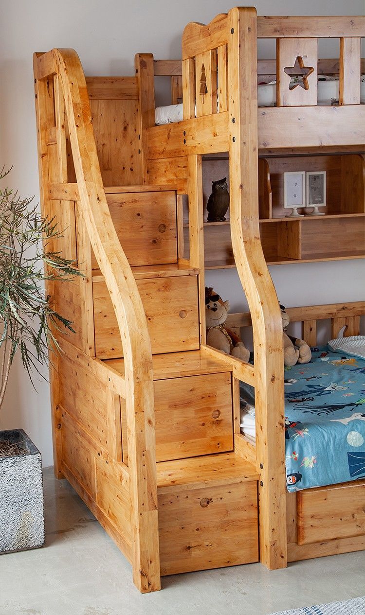 柜床一体床现代经典实木床带梯柜床高低床柏木家具双层床亲子储物床床