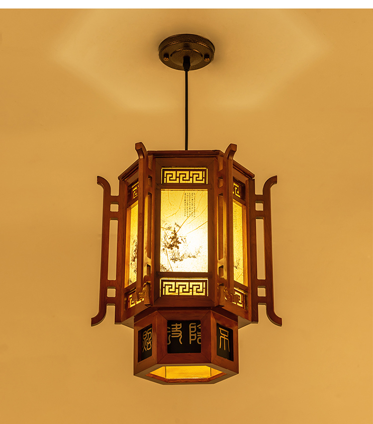 2022新款仿古灯吊灯中式实木吊灯六角灯笼吊灯仿古宫灯茶楼走廊阳台灯