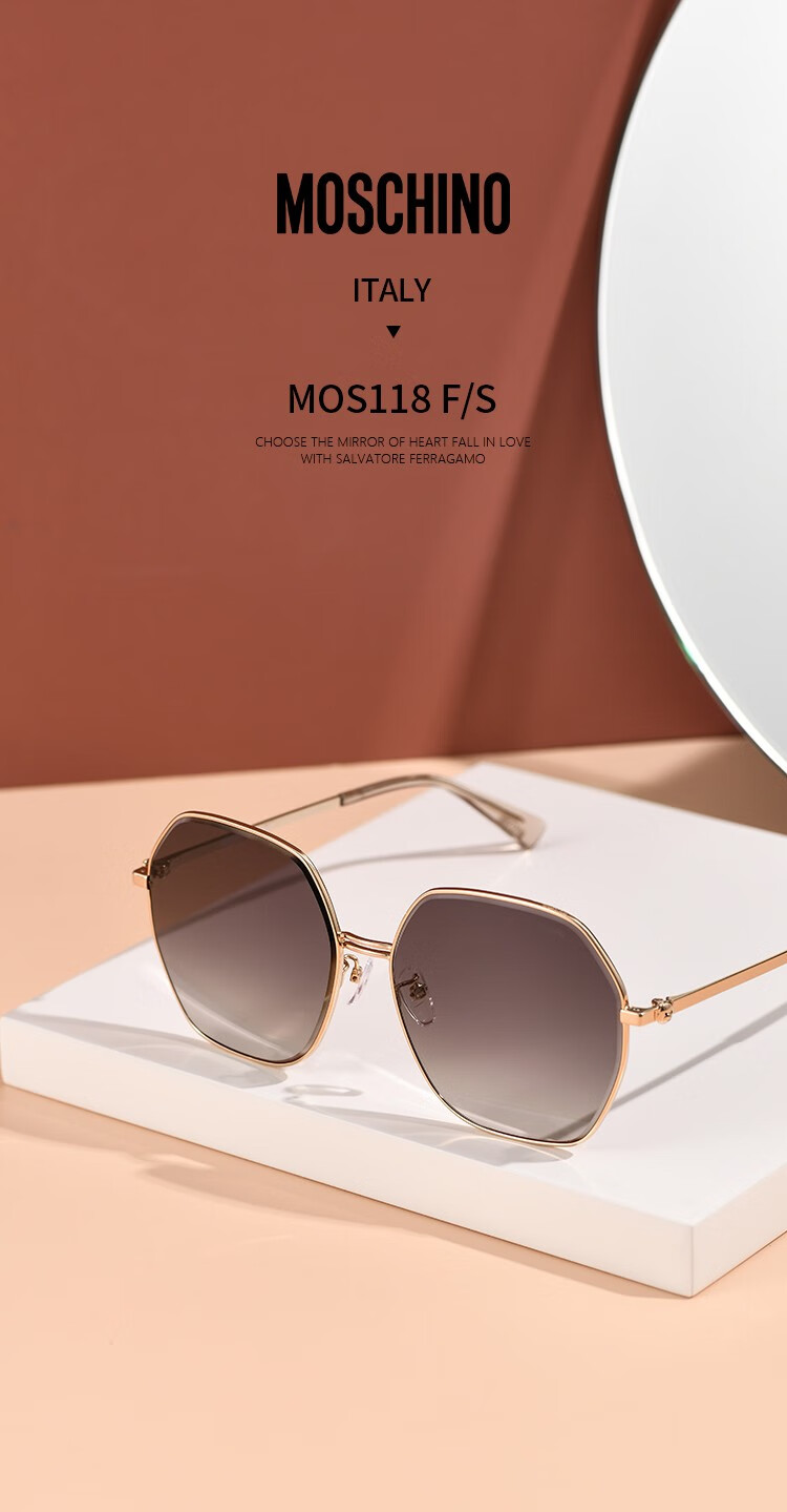 moschino莫斯奇诺眼镜女款墨镜金属不规则大框墨镜烫金logo标志太阳镜