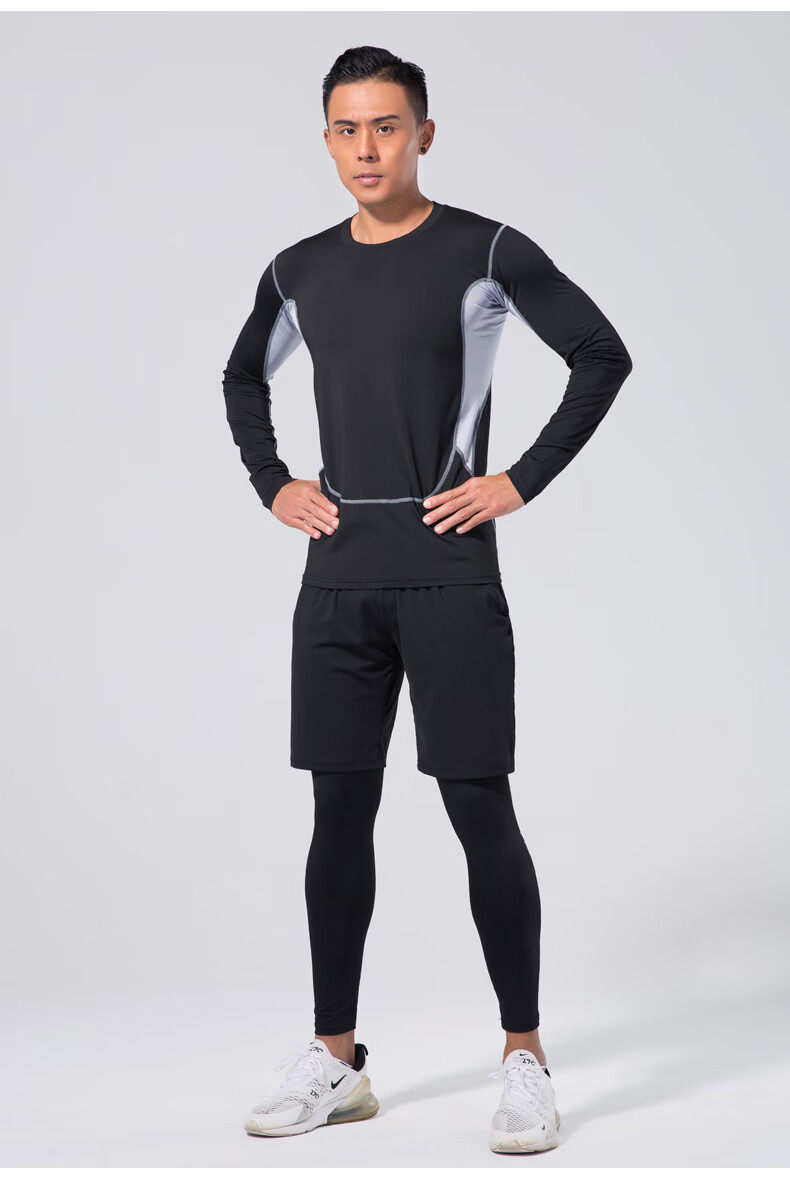 60北极绒健身衣服男运动套装秋冬跑步篮球打底紧身速干衣田径体育生