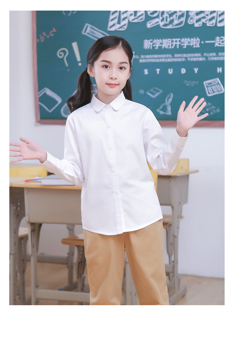 儿童白衬衫长袖纯棉衬衣男女孩春秋款小学生蓝粉色校园风jk服装 白色