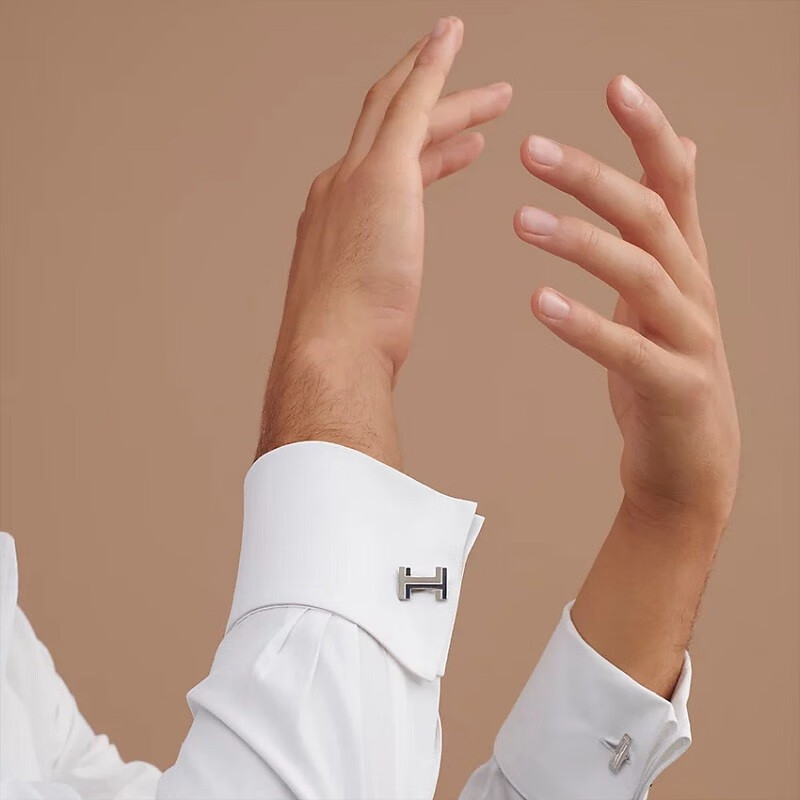 【品质节】hermes/爱马仕男士配饰 衬衫袖口金属衣袖钉"方块h"袖扣