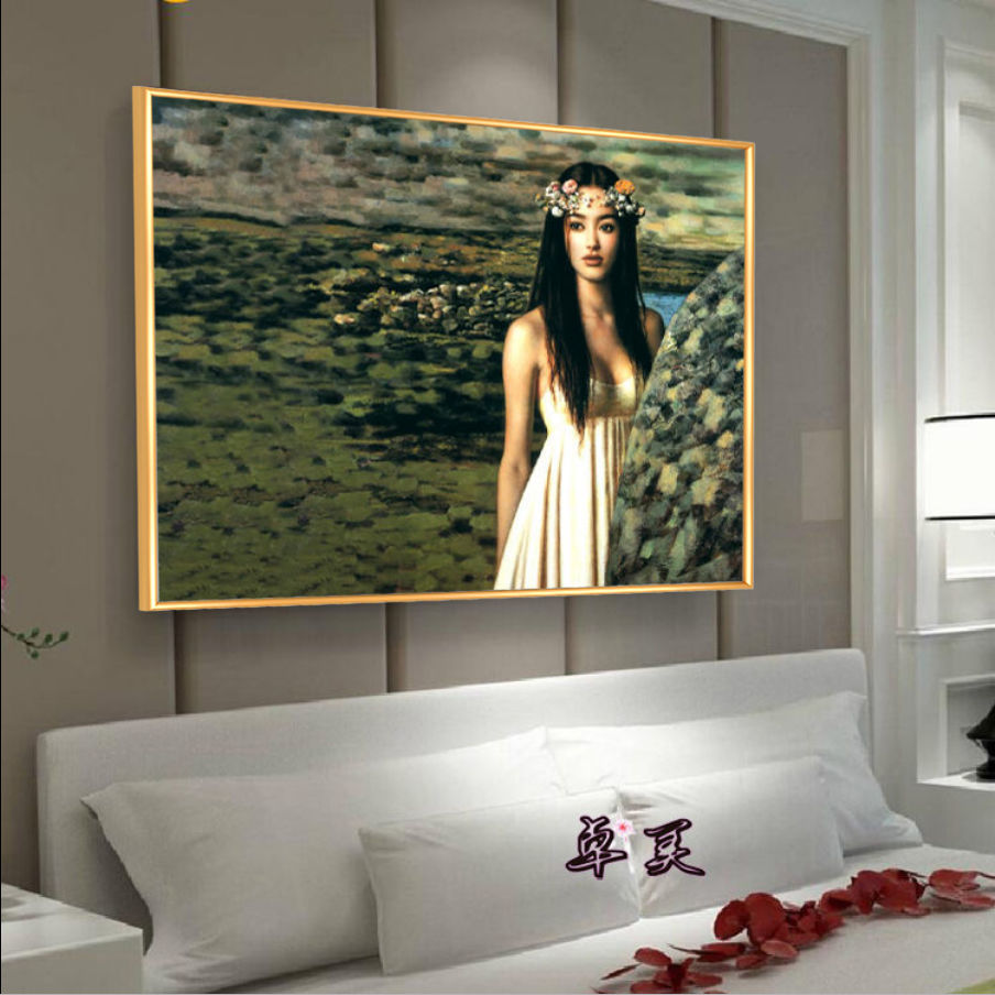 宾馆酒店墙画客厅有框画装饰画房间挂画艺术油画卧室美女壁画横版