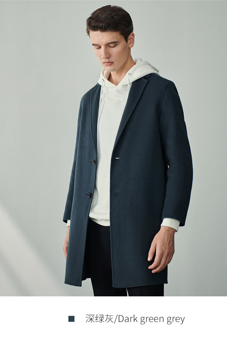 jodoll乔顿2021冬款男士商务休闲双面呢大衣中长款西装领羊毛外套黑色