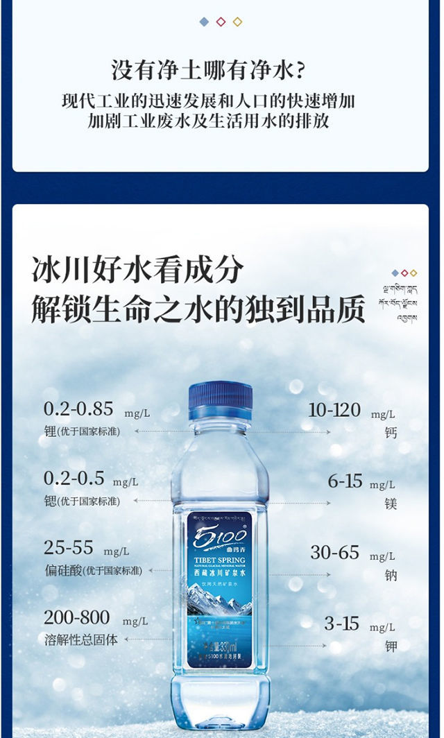 5100矿泉水 西藏5100冰川矿泉水 330ml 小分子团水 弱碱水 低氘 24瓶