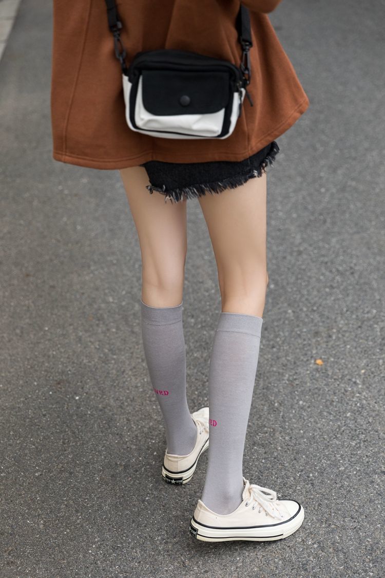 好品质女士长袜美腿袜亮色小腿袜女薄款字母半腿袜潮流韩版学院风长袜