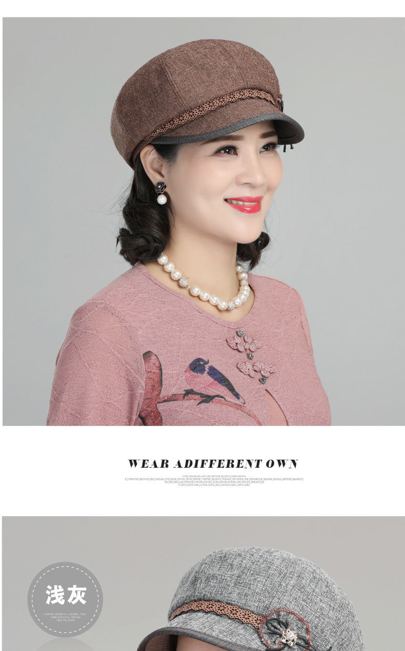 岩秦老年人帽子女中老年妈妈帽子女遮阳春秋薄款布帽夏季老人奶奶短檐