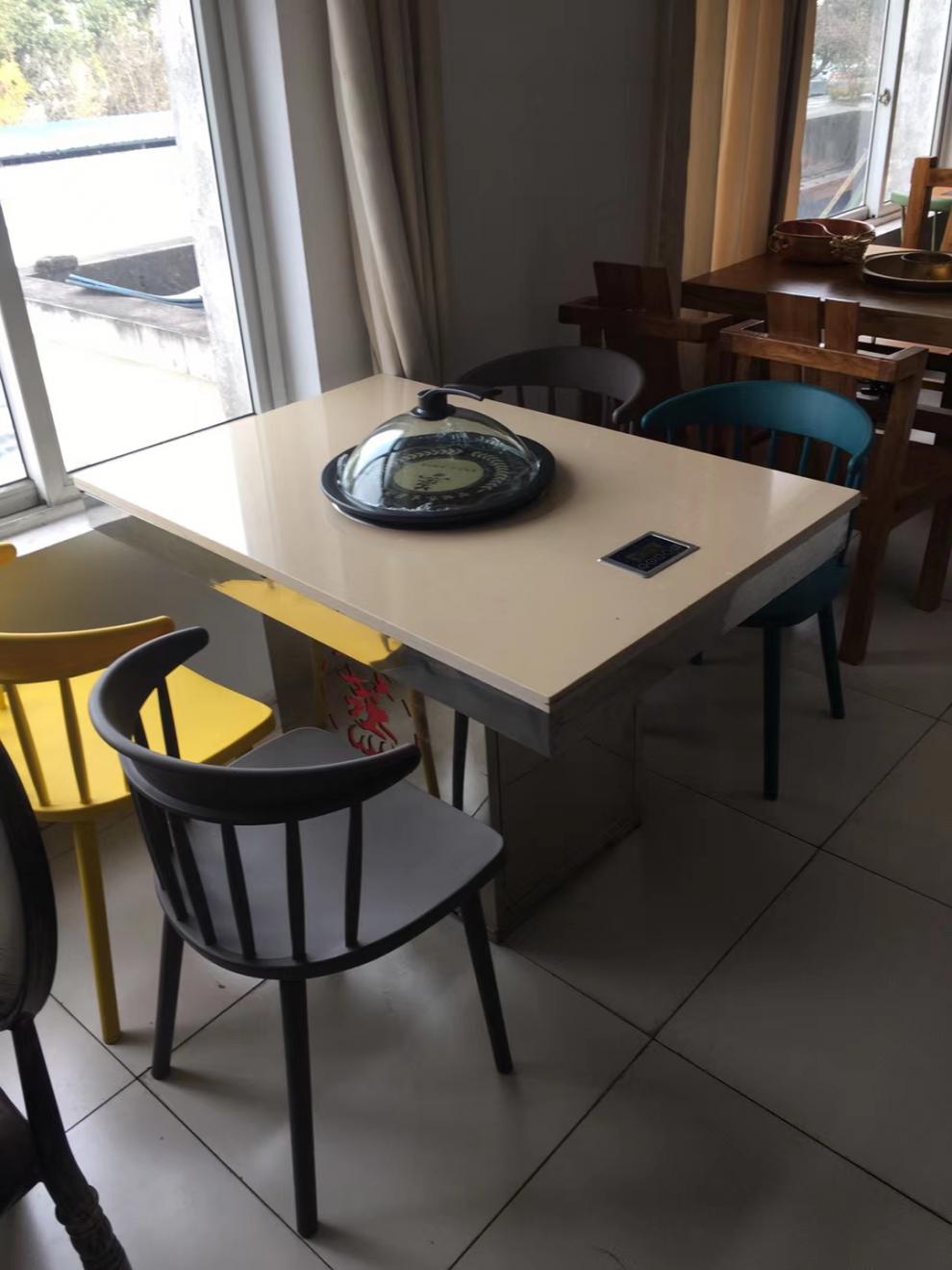 海鲜蒸汽锅餐桌 商用蒸汽海鲜锅桌子定做大理石餐桌炭烧实木圆桌上蒸