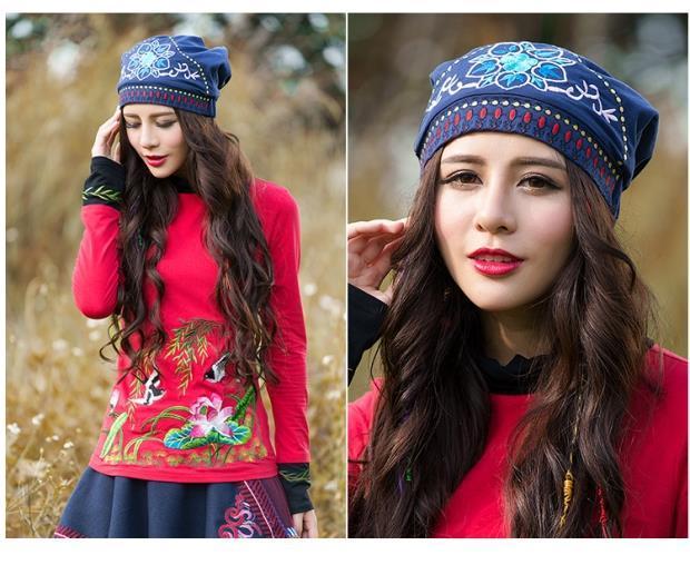 倾真新品民族风文艺范帽子民族风帽子女款原创旅游帽时尚女士复古刺绣