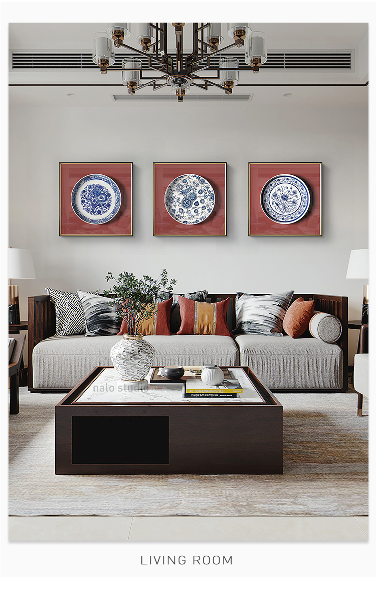 冰盘 中式蓝色青花瓷书房装饰画玄关挂画中国风客厅餐厅壁画君吻 d款