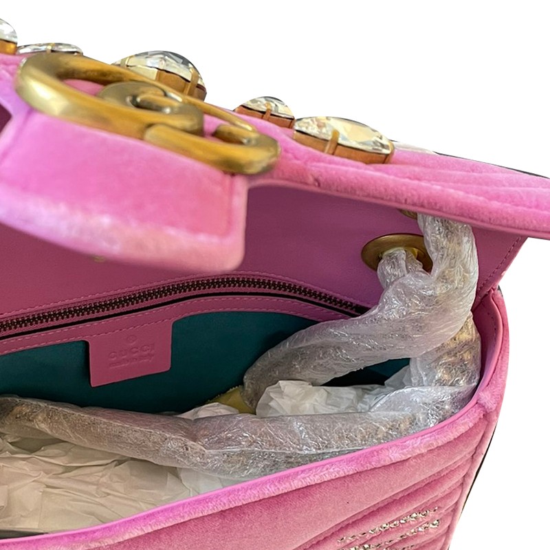 情人节礼物gucci古驰粉色丝绒marmont斜挎包礼物粉红色26cm