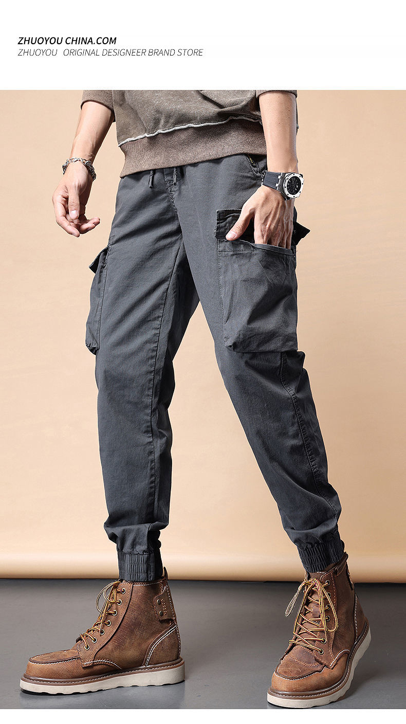 啄木鸟春秋冬季男装束脚工装裤男宽松休闲潮流工地工作裤子百搭帅气
