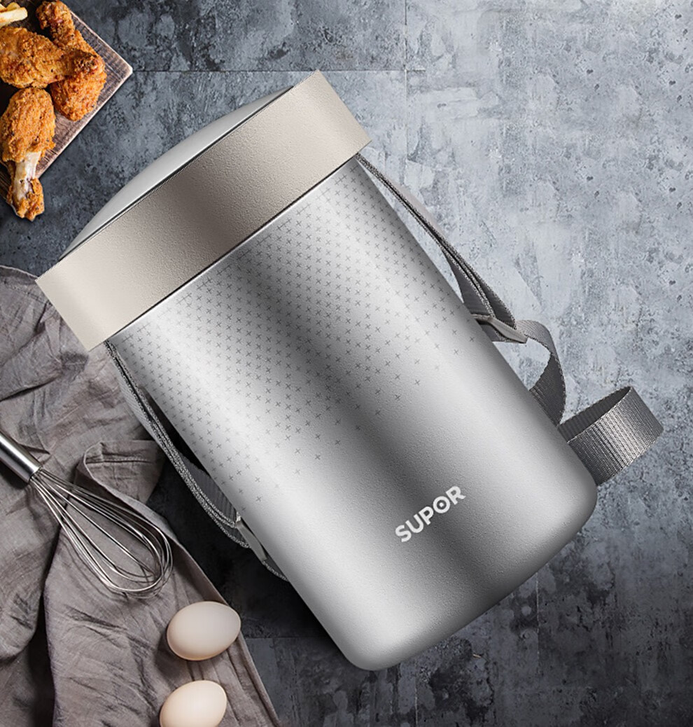 苏泊尔supor保温饭盒304不锈钢真空保温桶2l学生提锅kf20h1浅银红20l