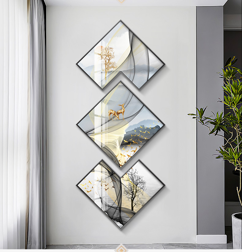 轻奢玄关装饰画菱形创意组合走廊过道壁画现代大气楼梯挂画竖版