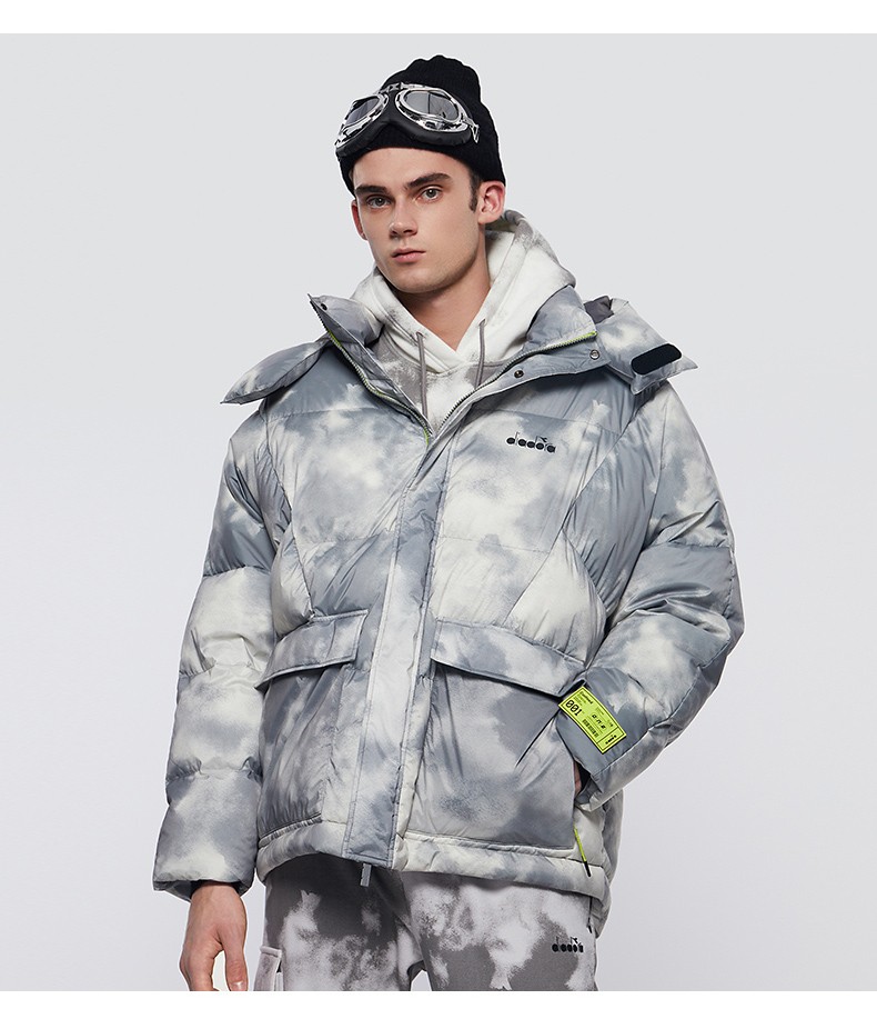 diadora迪亚多纳男装羽绒服男短款连帽加厚保暖潮流外套黑色l