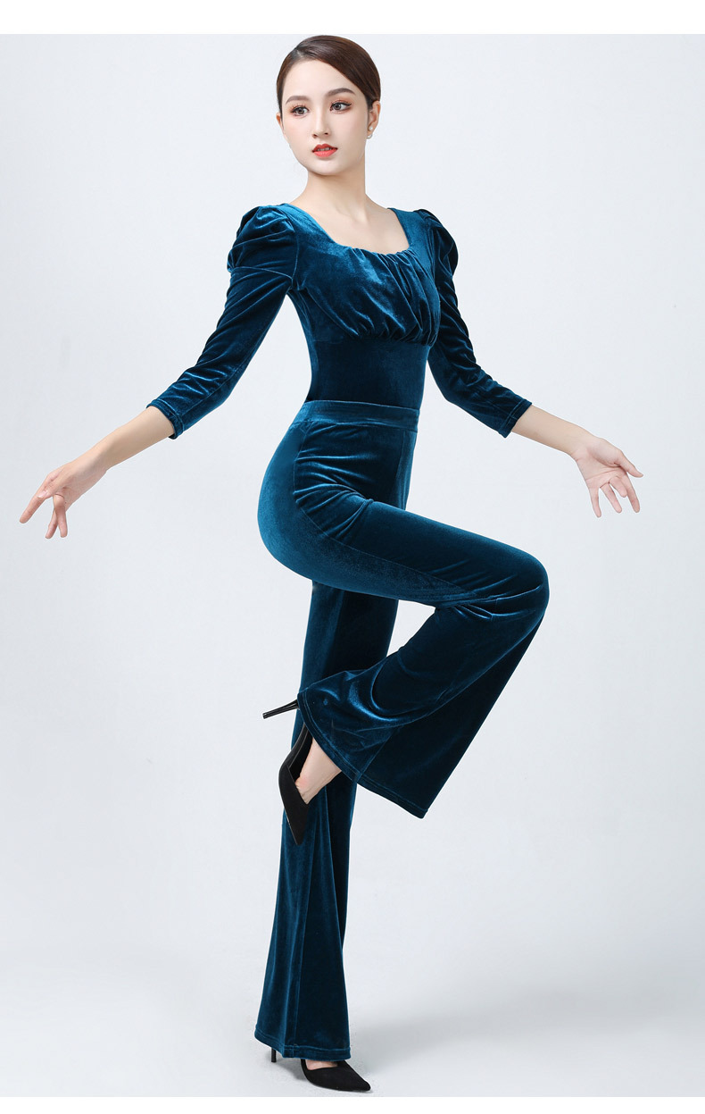 形体训练服女春秋冬新款优雅气质礼仪老师导师服装模特走秀服 孔雀蓝