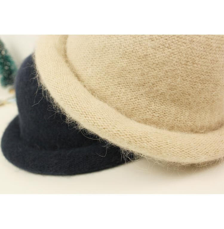 圆顶帽百搭卷边小圆帽韩版潮秋冬季丸子帽小礼帽女色针织混纺帽子发带