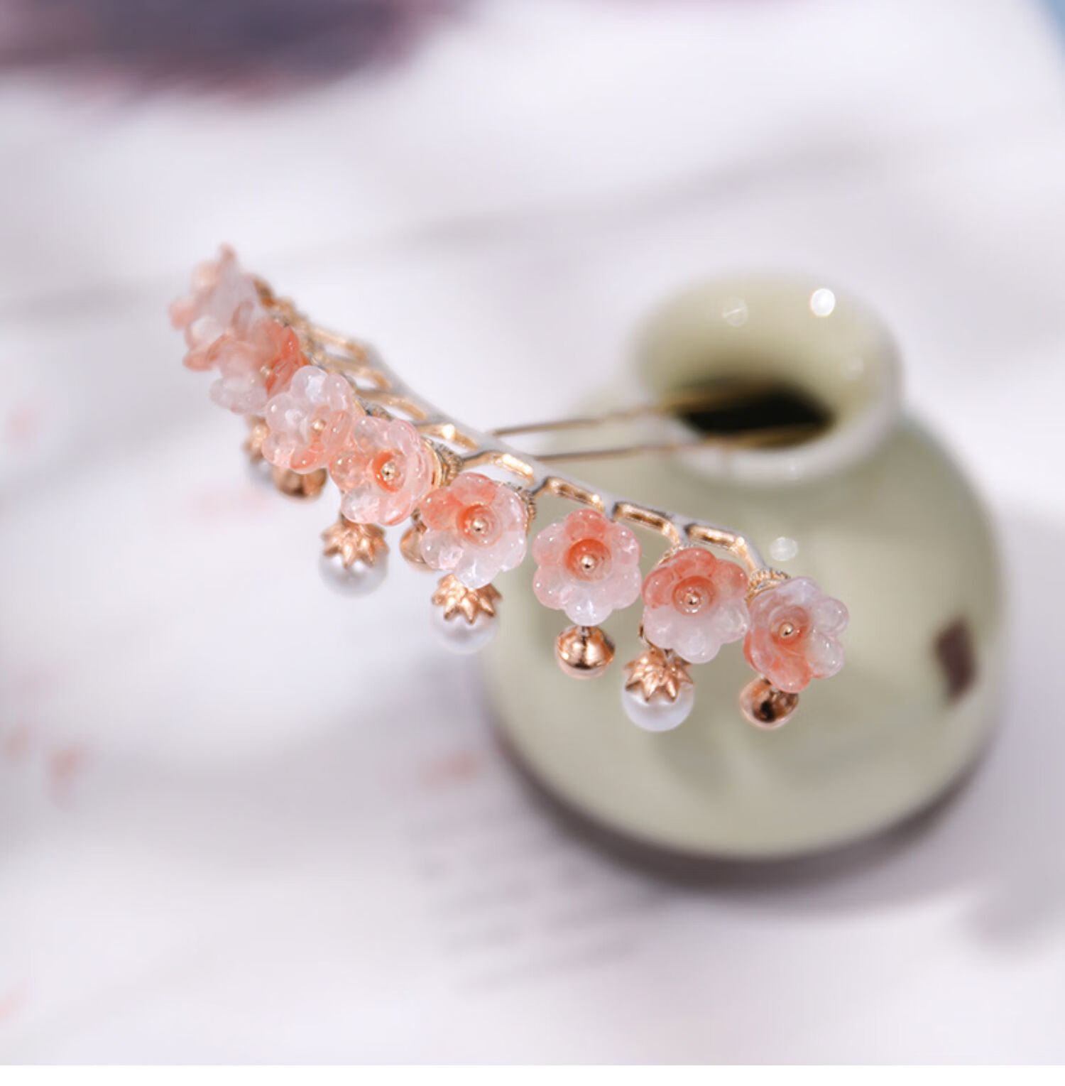 古风铃兰花排簪仙气汉服头饰女珍珠发簪铃铛吊坠排钗古装掩鬓发钗风铃