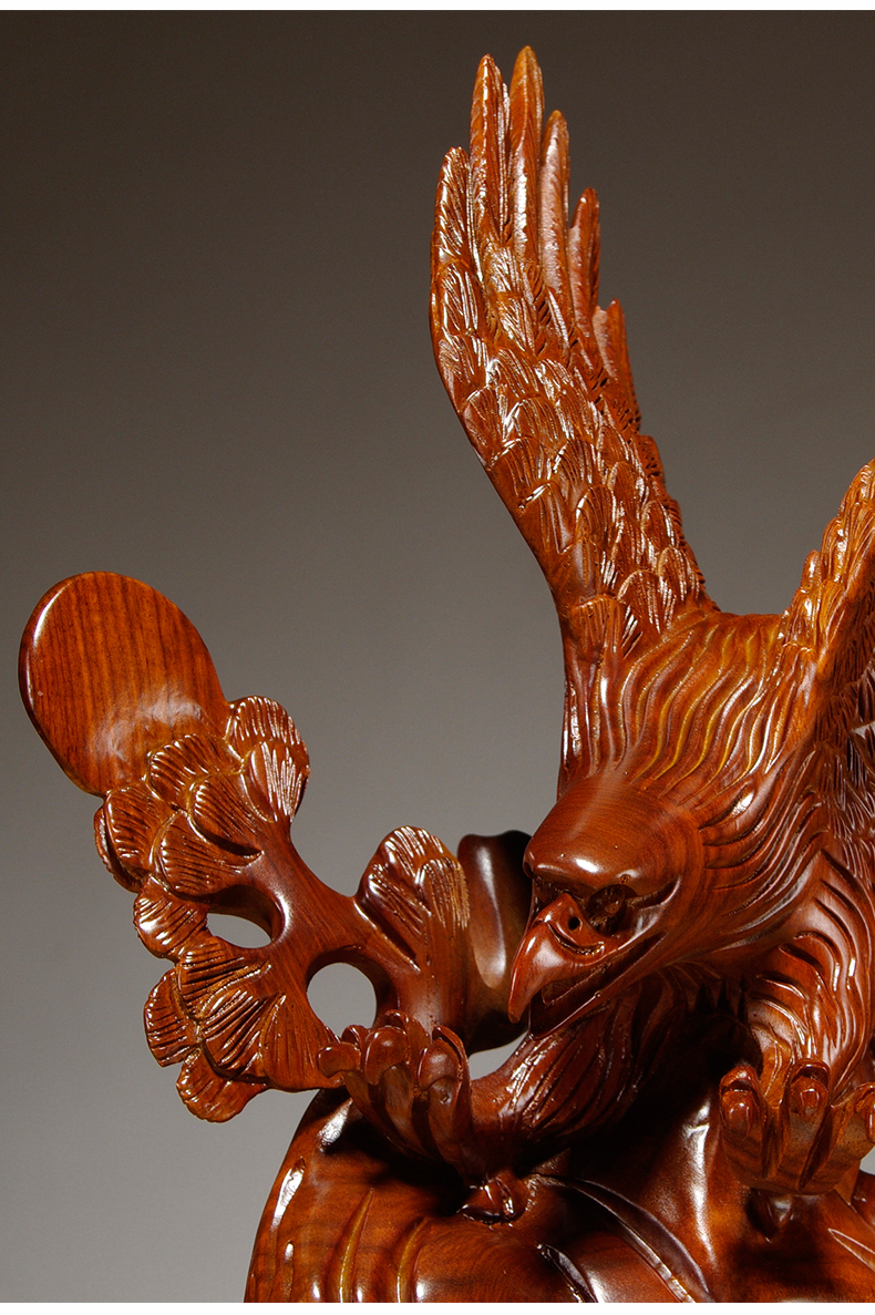 福渊阁花梨实木大展宏图老鹰雕刻摆件红木工艺品家居客厅电视柜装饰