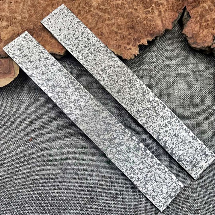 映景花纹钢板钢胚大马士革钢板料原料刀胚钢不锈钢板钢材料已淬火