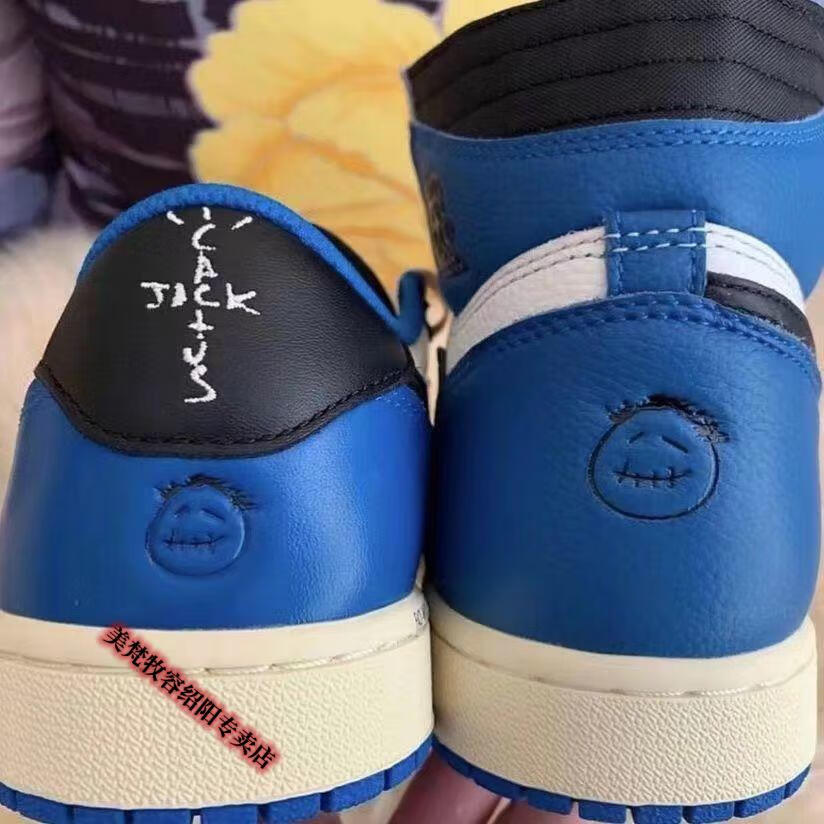 ts藤原浩aj1联名高帮篮球鞋白蓝板鞋低帮乔1鞋子男女aj 蓝色倒钩低帮