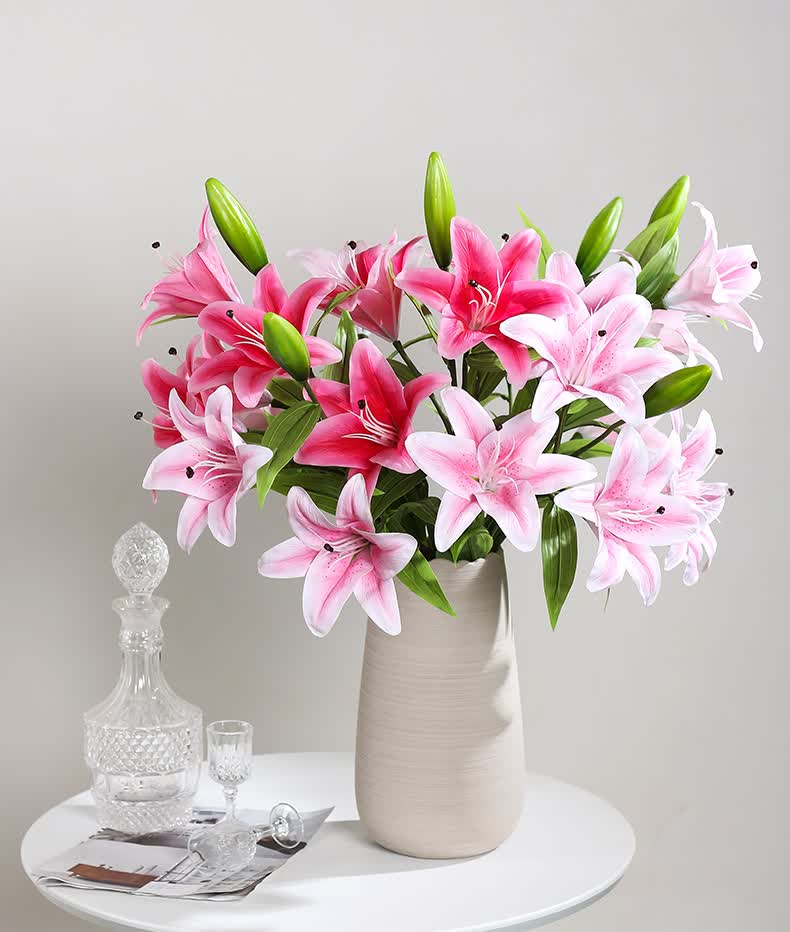 米囹pu百合花仿真花束假花客厅餐桌摆花装饰干花茶几摆设件电视柜插花