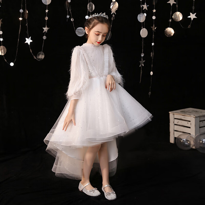 简霏女童主持人礼服 冬季儿童婚纱裙小女孩花童公主裙小学生钢琴演出