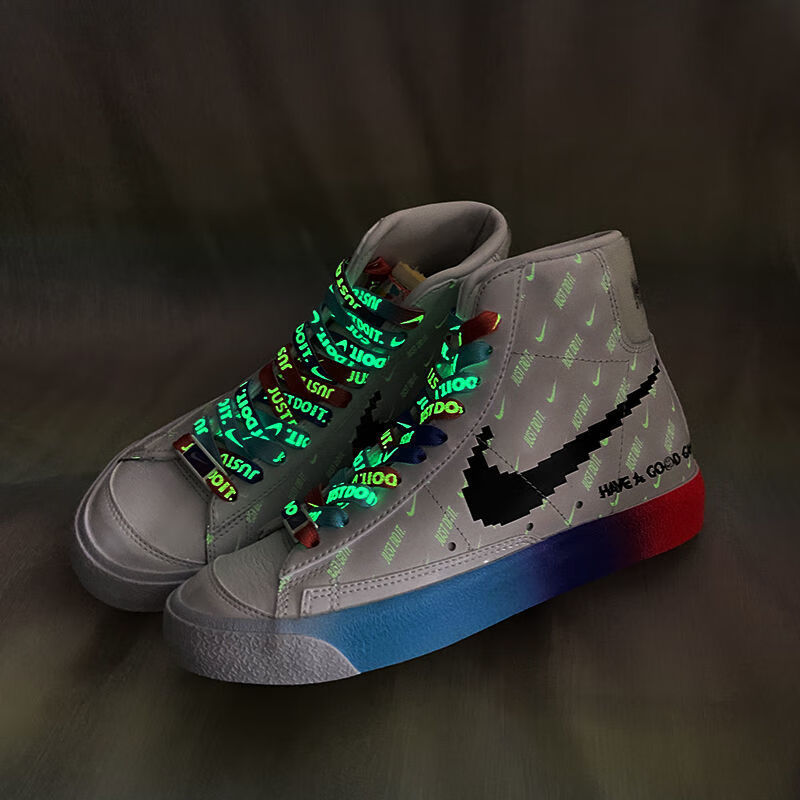 aj1鞋带夜光电玩像素发光荧光七彩空军一号af1男女justdoit鞋带绳能量