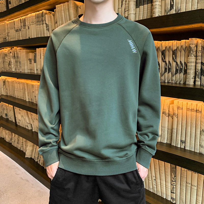 啄木鸟春季男装圆领长袖t恤衣上衣潮流宽松学生单套打底衫男士春装春