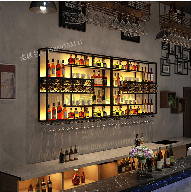 酒吧柜靠墙酒吧吧台酒柜靠墙创意工业风酒架子展示葡萄酒红酒铁艺酒架
