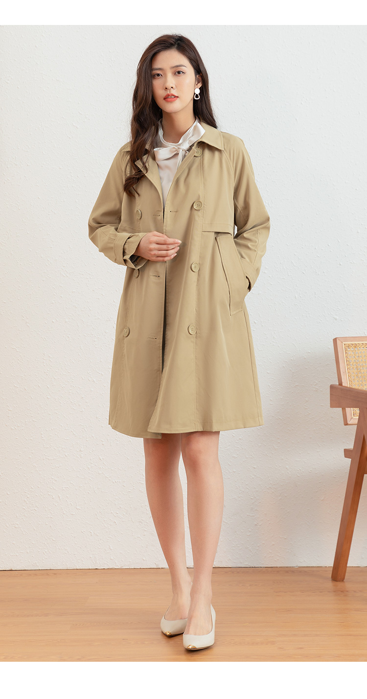 熙然2022春装新款时尚英伦风通勤经典双排扣风衣女中长款外套腰带蔷薇