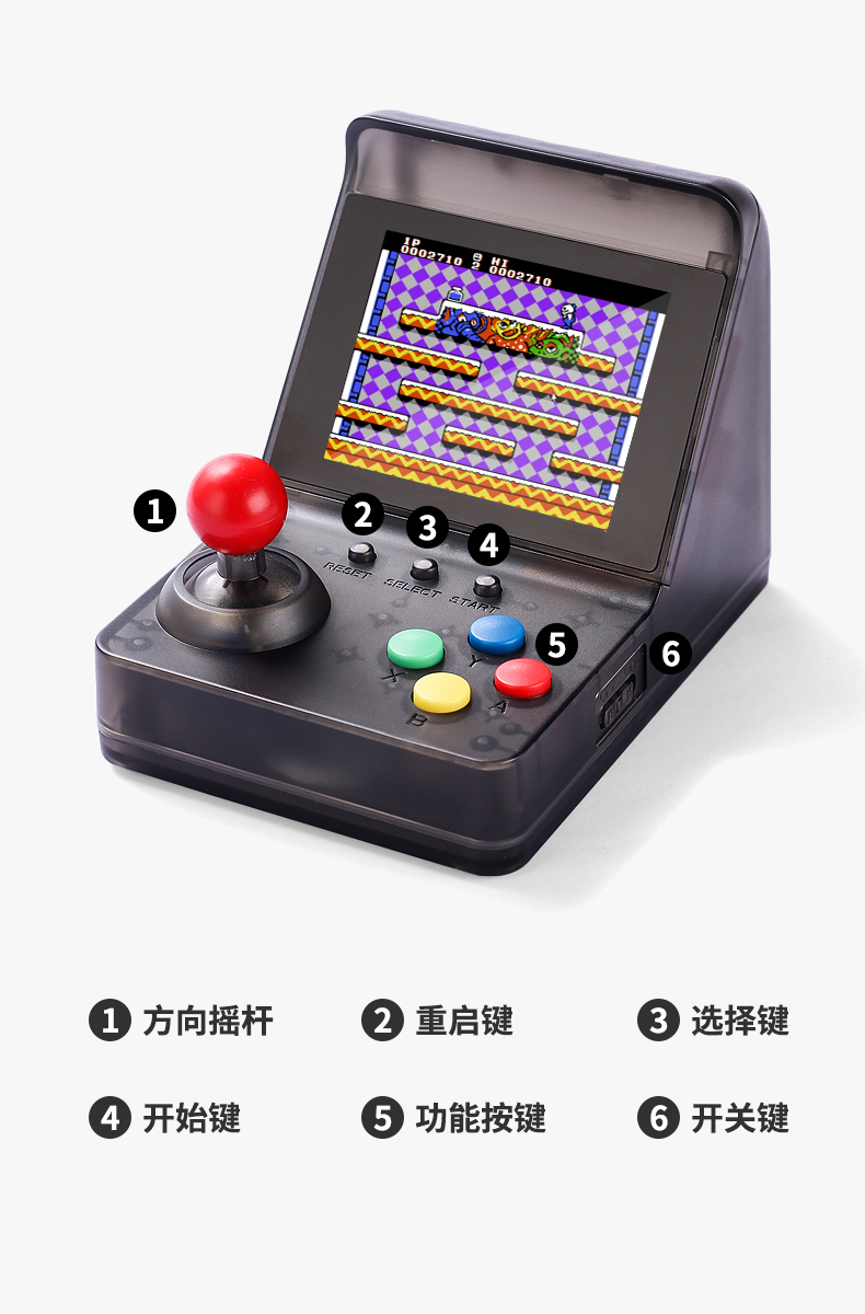 霸王小子a6掌上双人版迷你摇杆掌机华强北复古游戏机小型街机佛系黑