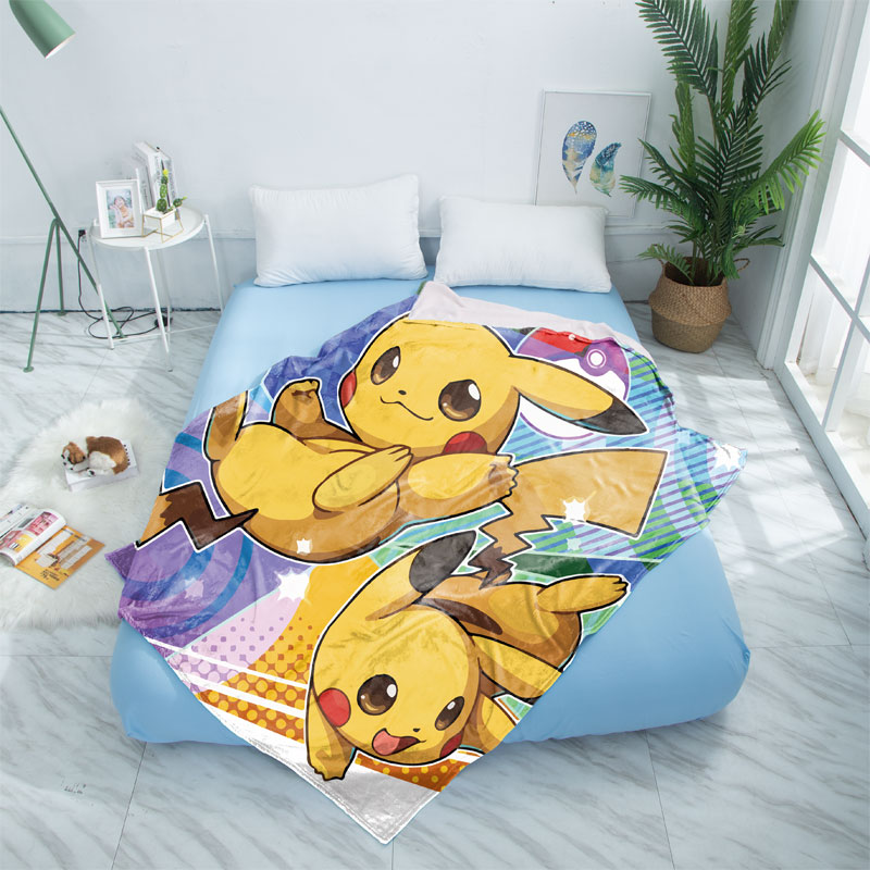 皮卡丘毛毯动漫卡通精灵宝可梦皮卡丘萌系休闲毯法兰绒毛毯午睡垫盖