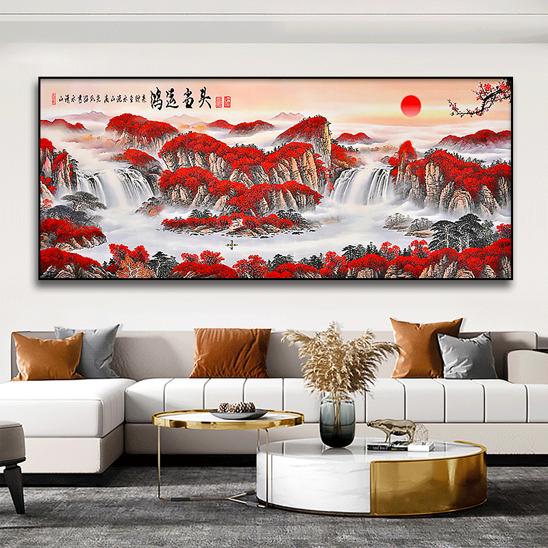 墙装饰画办公室字画国画壁画大气挂画13紫气东来40100cmps框油画布