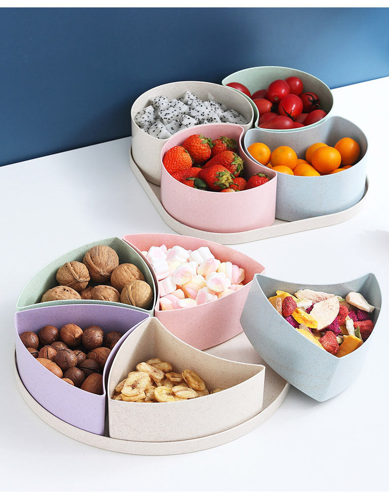 果盘简约时尚水客厅分格创意糖果盒塑料现代干果盒可爱带盖圆形五格