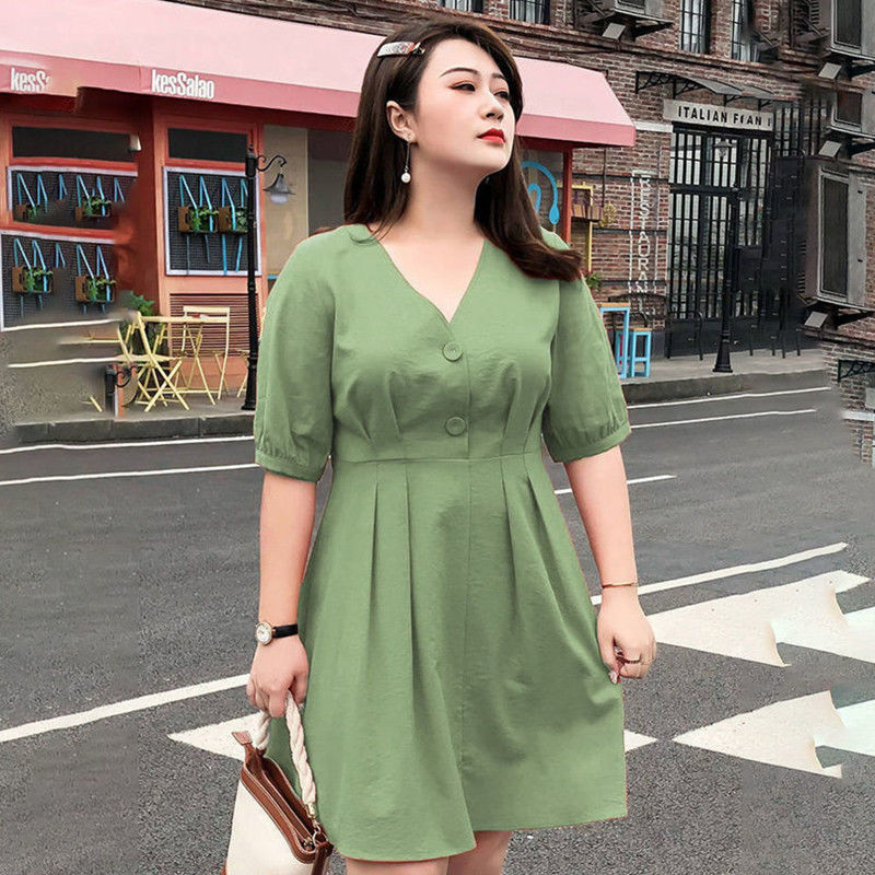 胖女人时尚显瘦的遮肚子连衣裙子胖妹妹大码女装显瘦2021通勤小众遮肚