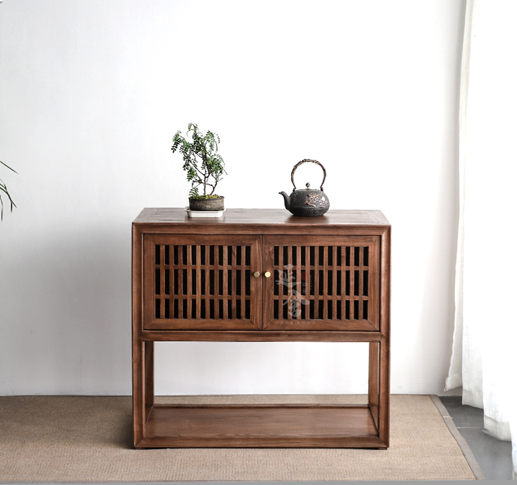 茶柜 小型茶水柜 新中式实木玄关柜榆木餐边柜茶水柜茶叶定制轻奢储物