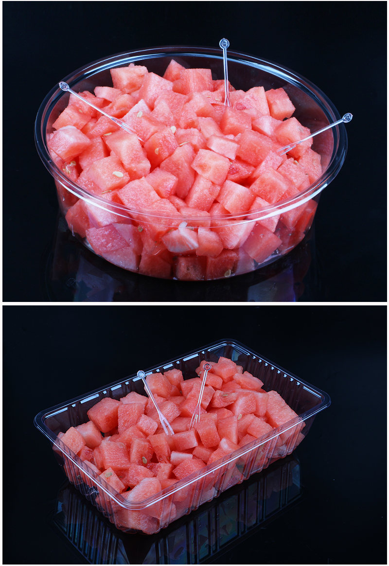 西瓜打包盒一次性西瓜盒子水果鲜切盒圆形透明装哈密瓜盒外卖带盖32oz