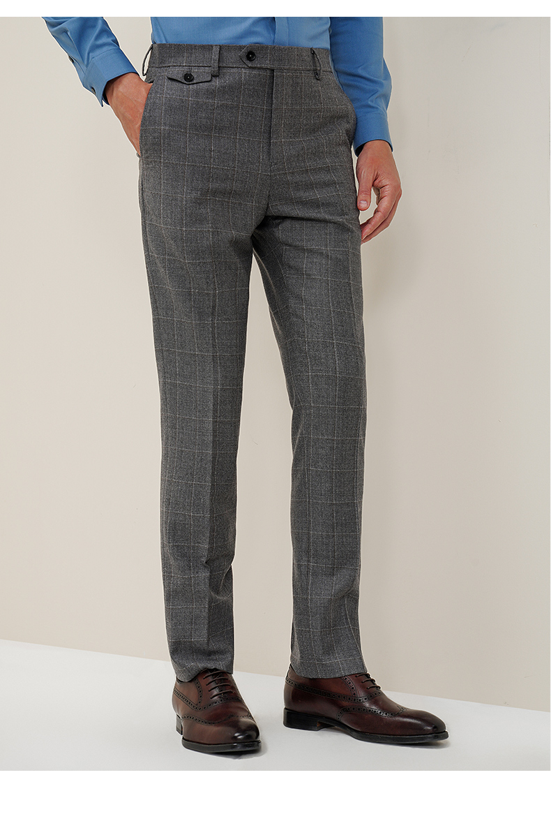 商场同款报喜鸟西裤男士长裤子新款商务休闲纯羊毛西装裤男格纹灰色