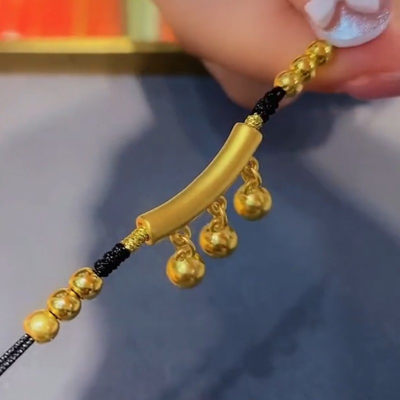 老凤凰【顺丰速运】 999足金铃铛弯管吊坠黄金项链女3d硬金转运珠编织