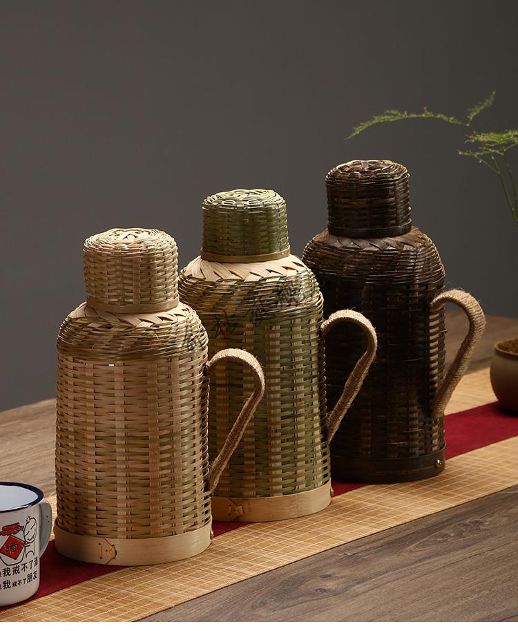 京选品质竹编小暖壶开水瓶复古小暖壶木塞壶老式暖瓶竹编壶怀旧保温瓶