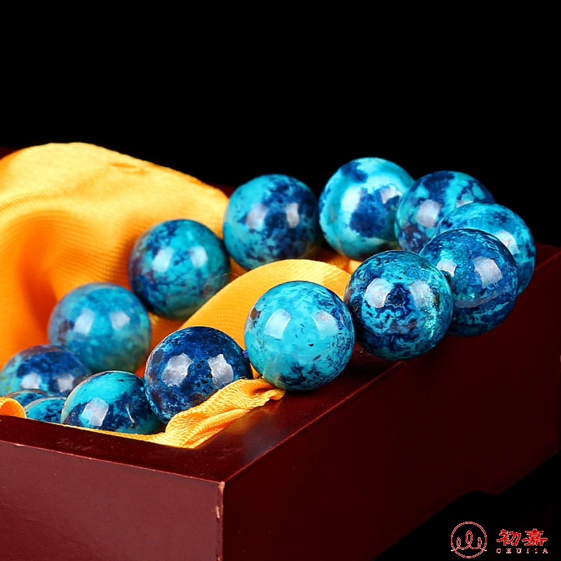 初嘉 凤凰松石手链 收藏款凤凰石蓝铜矿高瓷蓝原石单圈手串 送老公