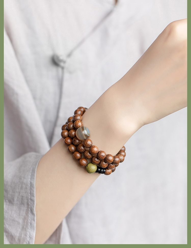 珊诗丽柏木手串金丝檀木质小清新佛珠手串文艺情侣男女复古手珠玛瑙