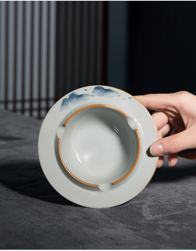 新款景德镇陶瓷烟灰缸手绘陶瓷烟灰缸家用客厅古典会所烟缸中式禅意