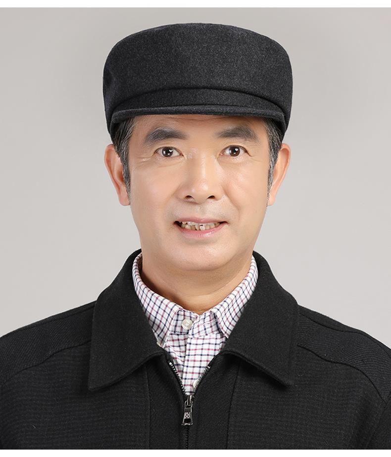 老式中山帽中老年帽子男秋冬爸爸平顶帽老头爷爷棉帽冬季保暖老人布帽