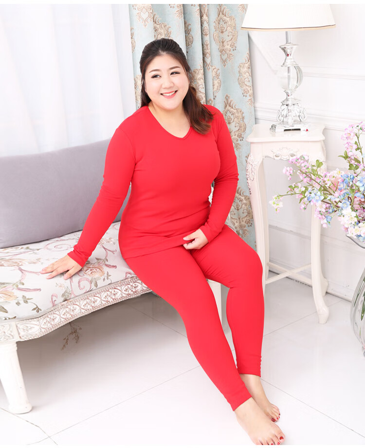 集智jizhi薄款超大码加肥加大秋衣秋裤套装女胖mm肥婆胖人保暖内衣300