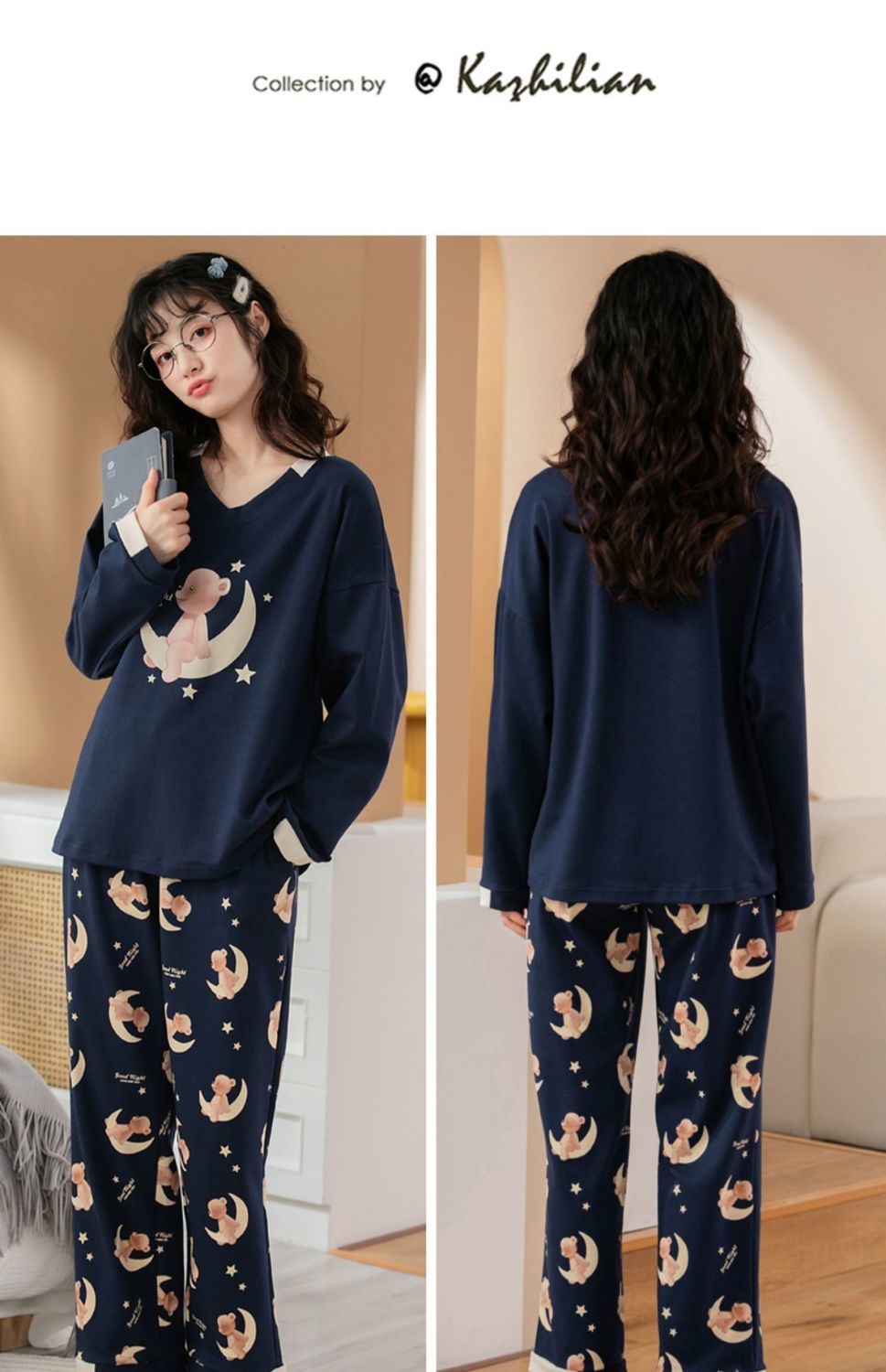 女士春季睡衣睡衣女春秋长袖网红可外穿秋冬季家居服装女潮96114不